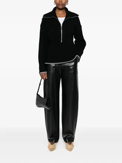 Pinko Wool And Cashmere Sweater With Zip In Black