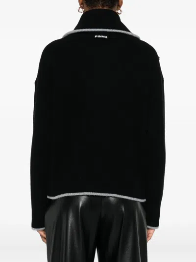 Pinko Wool And Cashmere Sweater With Zip In Black