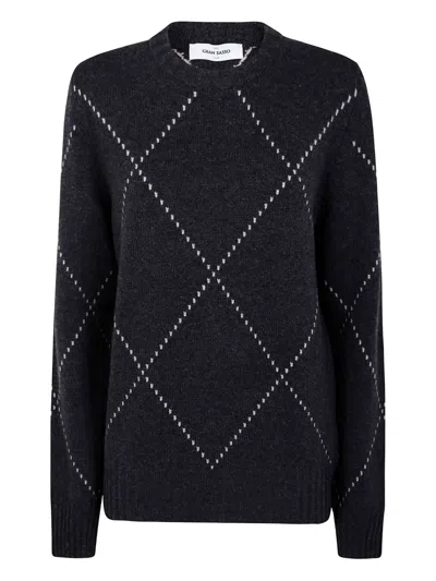 Gran Sasso Diamond-pattern Wool Sweater In Black