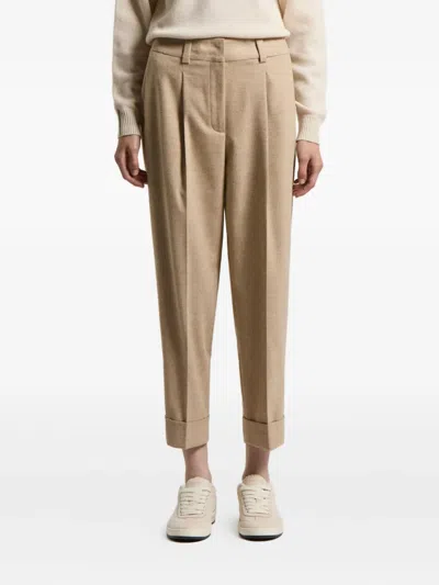 Peserico Corduroy-texture Cuffed Trousers In Neutral