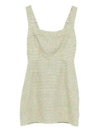 Reformation Celosia Gingham-jacquard Linen Mini Dress In Green