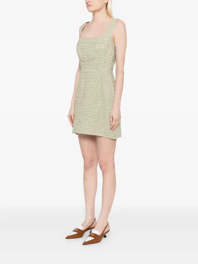 Reformation Celosia Gingham-jacquard Linen Mini Dress In Green