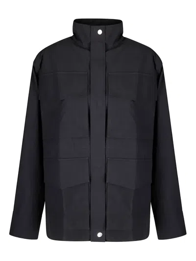 Studio Nicholson Military-inspired Black Multi-pocket Jacket With High Collar In Black