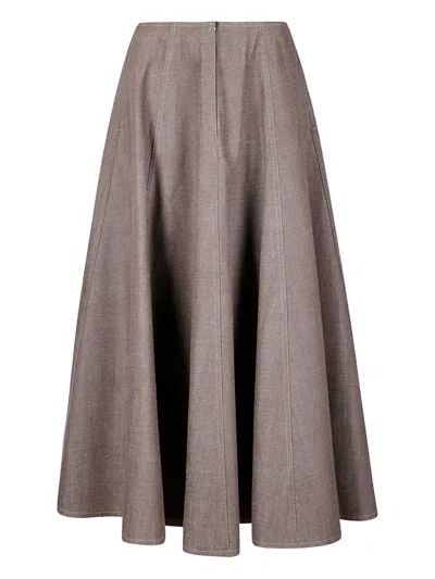 Jejia Structured Half-circle Midi Skirt With Front Zip Closure In Brown