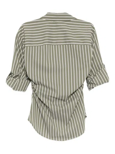 Veronica Beard Devra Stripe Ruched Cotton Blend Button-up Shirt In Green