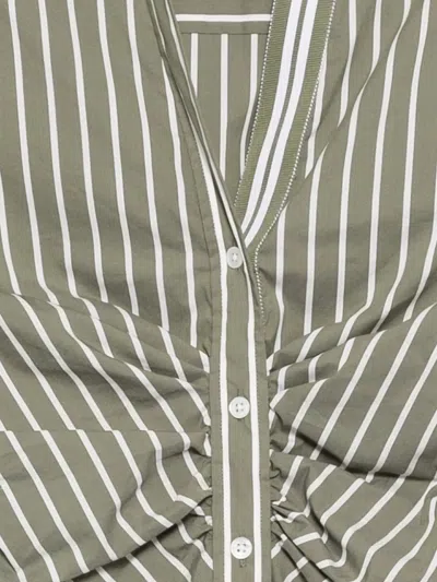 Veronica Beard Devra Stripe Ruched Cotton Blend Button-up Shirt In Green