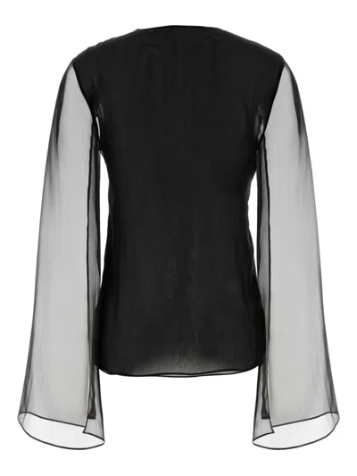 Alberta Ferretti Sheer-sleeve Silk Blouse In Black