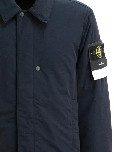 Stone Island Relaxed-fit Blue Coat With Button Closure And Signature Logo Patch In Blue