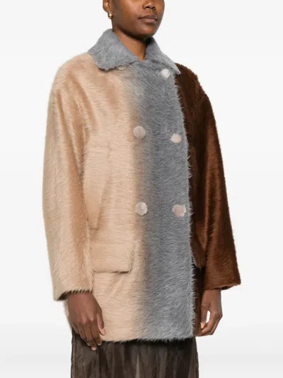 Fendi Wool Coat With Button Embellishments And Pockets In Multi