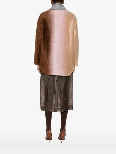 Fendi Wool Coat With Button Embellishments And Pockets In Multi