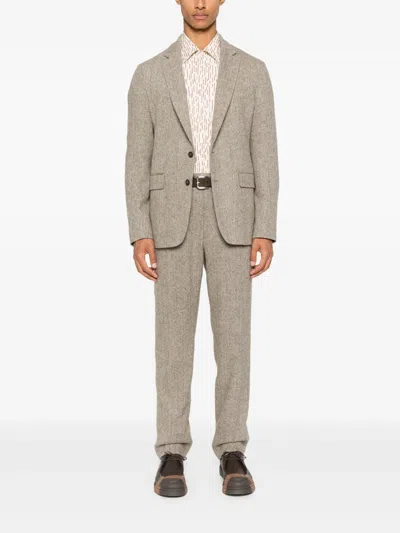 Fursac Virgin Wool Single-breasted Blazer In Brown