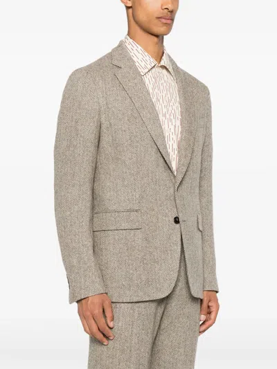 Fursac Virgin Wool Single-breasted Blazer In Brown