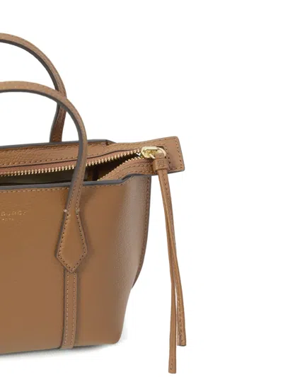Tory Burch Mini Perry Zip-top Leather Tote Bag In Brown