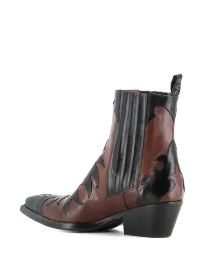 Sartore Sr3651 Leather Flame-pattern Boots In Brown