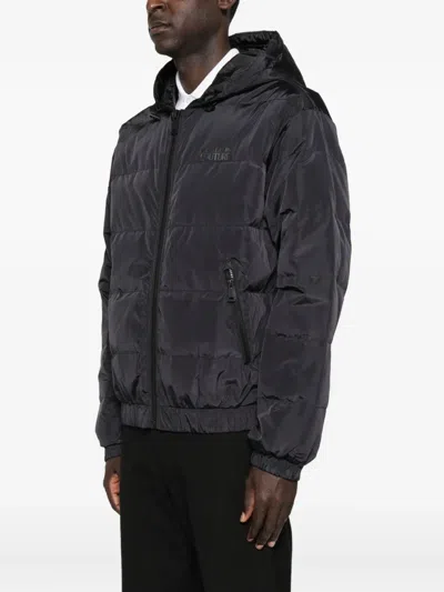 Versace Jeans Couture Quilted Hooded Jacket In Black