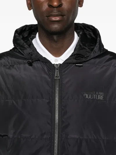 Versace Jeans Couture Quilted Hooded Jacket In Black