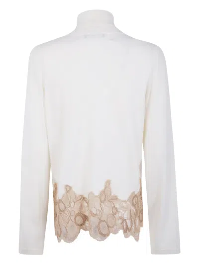 Fabiana Filippi Platinum Wool Blend Land Band Turtleneck Sweater In White