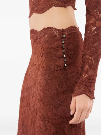 Rabanne Floral Stretch-guipure Lace Midi Skirt In Brown