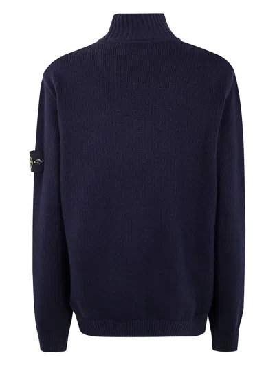 Stone Island Cotton Turtleneck Sweater With Ribbed Cuffs And Hem In Blue