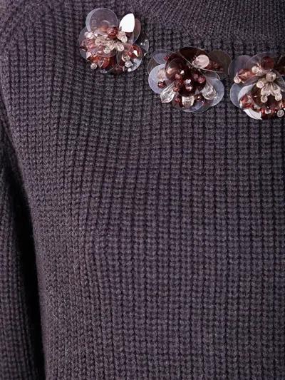 P.a.r.o.s.h Medium Knit Wool Sweater With Floral Embellishments In Gray