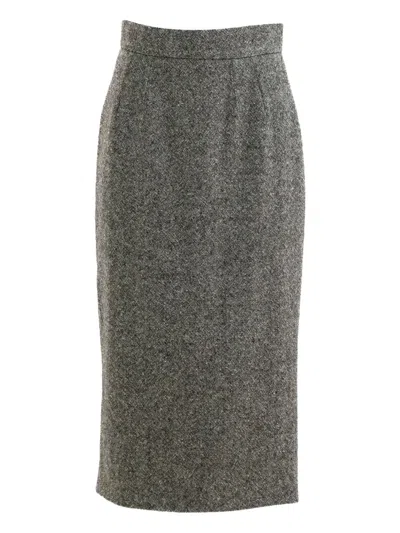 Dolce & Gabbana Dotted Wool Skirt In Gray