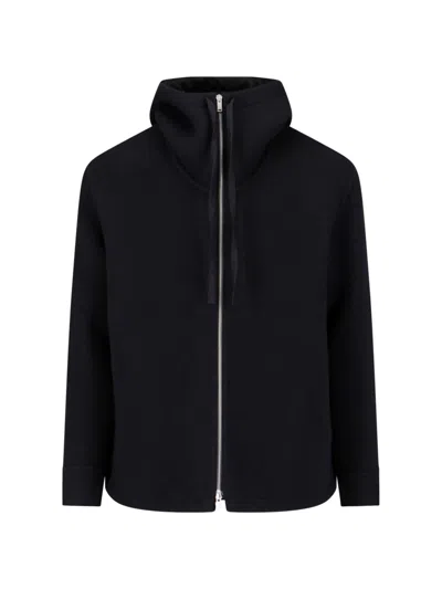 Jil Sander Hooded Cashmere Cardigan With Ribbed Cuffs And Hem In Black