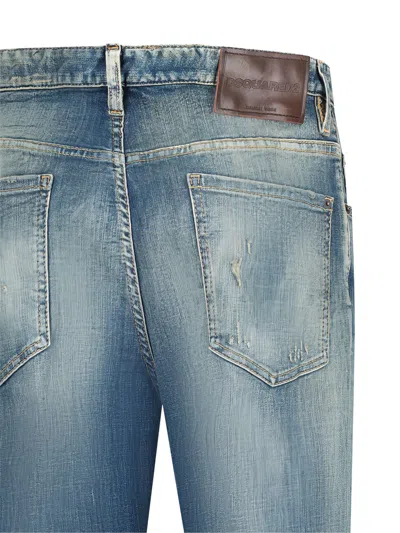 Dsquared2 Men Blue Jeans With Logo Patch On The Rear And Distressed Effect In Denim Man In Blue