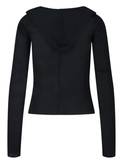 Rick Owens Hooded Top With Short Sleeves And Sheer Fabric In Black