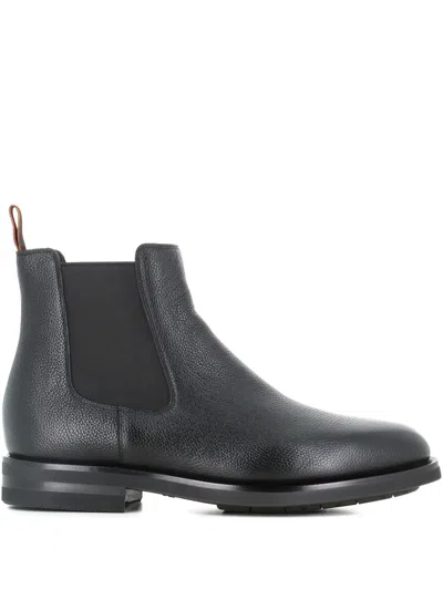 Santoni Elastic-panel Leather Boots In Black