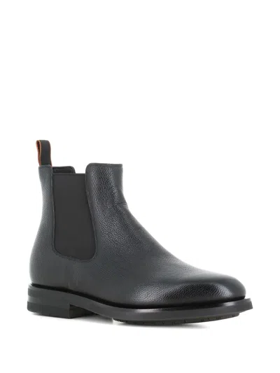 Santoni Elastic-panel Leather Boots In Black