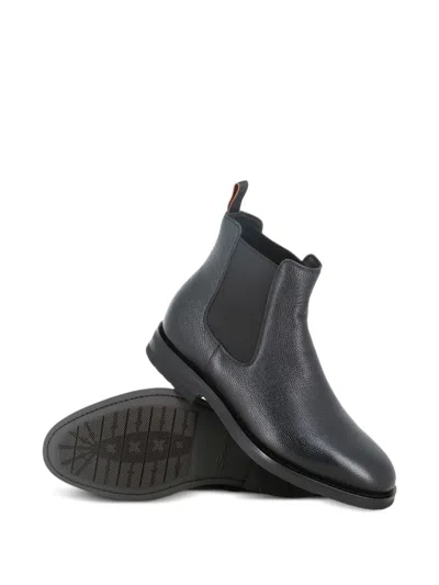Santoni Elastic-panel Leather Boots In Black