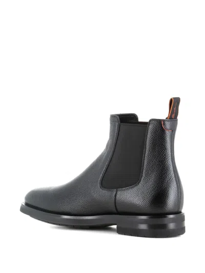 Santoni Elastic-panel Leather Boots In Black
