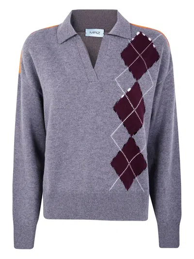 Mrz Argyle-panel Wool Sweater In Gray