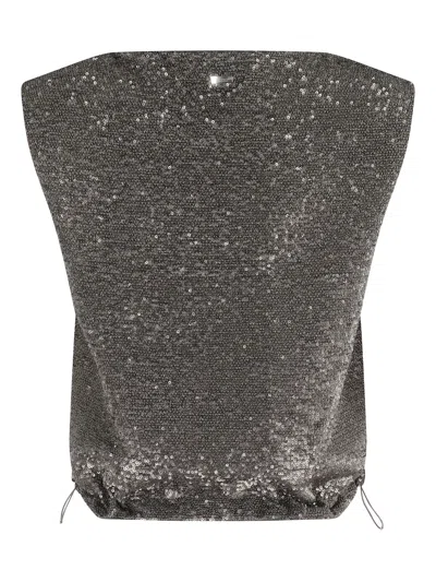 Herno Sequin-embellished Drawstring Top In Gray