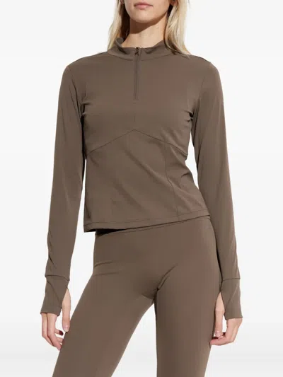Rethinkit Studios High-neck Half-zip Top In Brown