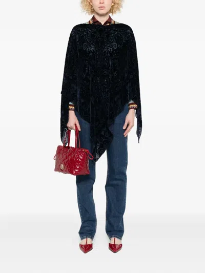 Etro Paisley-velvet Poncho In Blue