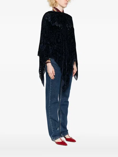Etro Paisley-velvet Poncho In Blue