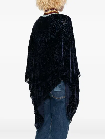 Etro Paisley-velvet Poncho In Blue