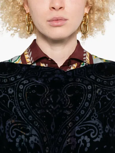 Etro Paisley-velvet Poncho In Blue