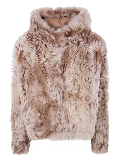 Yves Salomon Hooded Jacket With Faux Fur Texture In Brown