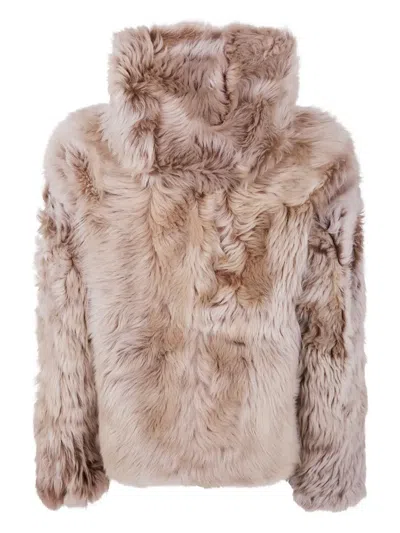 Yves Salomon Hooded Jacket With Faux Fur Texture In Brown