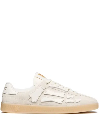 Amiri Pacific Bones Crocodile-effect Suede Sneakers In Neutral