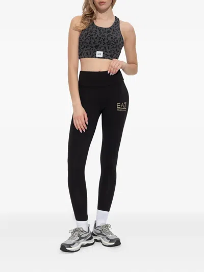 Ea7 Cross-back Leopard-print Top In Black