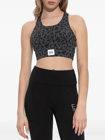 Ea7 Cross-back Leopard-print Top In Black