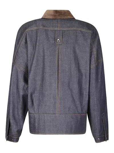 Jejia Structured Denim-effect Cotton Bomber With Suede Inserts In Blue