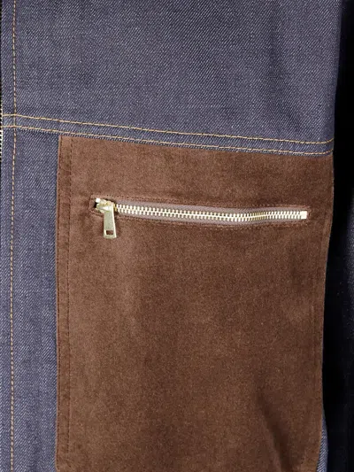 Jejia Structured Denim-effect Cotton Bomber With Suede Inserts In Blue