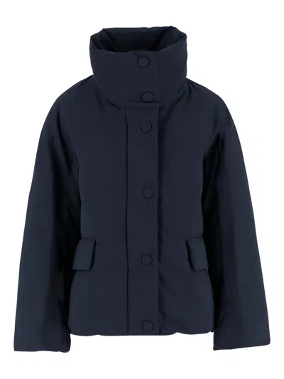 Aspesi Cotton Blend Jacket With High Collar And Flap Pockets In Blue