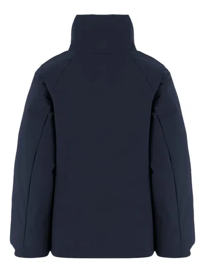 Aspesi Cotton Blend Jacket With High Collar And Flap Pockets In Blue