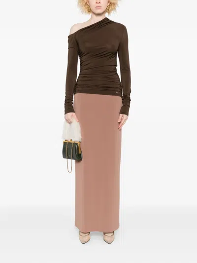Amiri One-shoulder Ruched Top In Brown