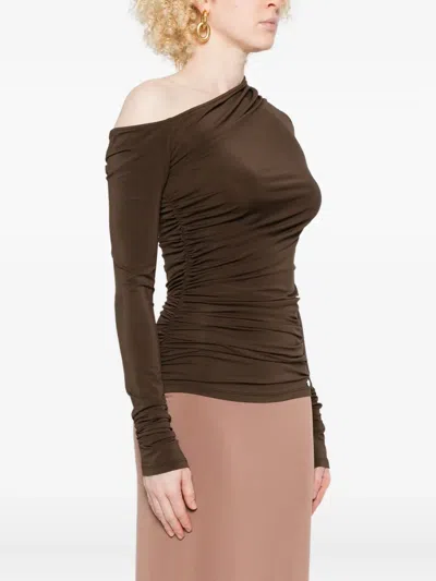 Amiri One-shoulder Ruched Top In Brown